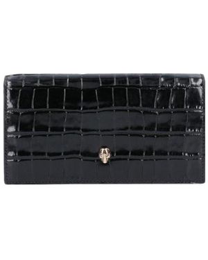 McQueen Skull-Embellished Continental Wallet - Black