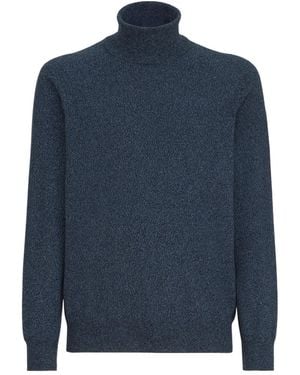 Brunello Cucinelli Mouliné Cashmere Turtleneck Jumper - Blue