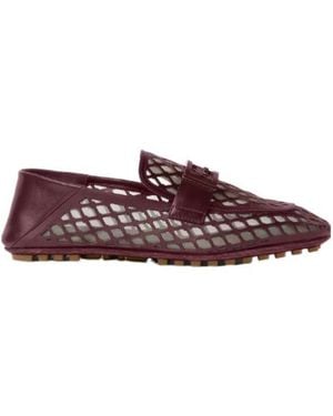 Fendi Baguette Burgundy Leather Loafers - Brown