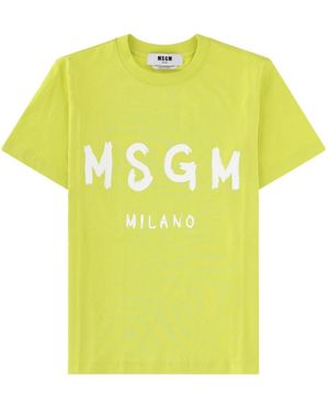 MSGM Logo Crew Neck T-Shirt - Yellow