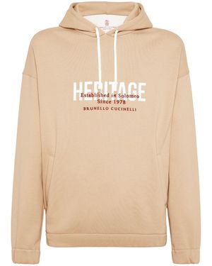 Brunello Cucinelli Logo-Embroidered Drawstring Hoodie - Natural