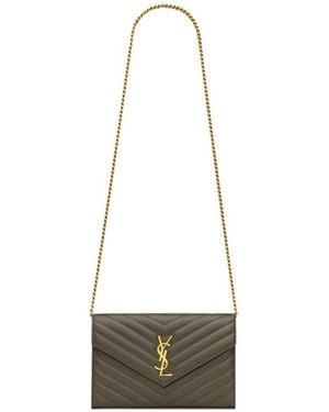Saint Laurent Cassandre Matelassé Chain Wallet - White