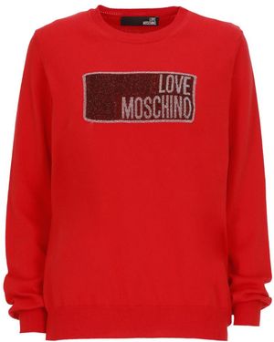 Moschino Logo Round-Necked Jumper - Red