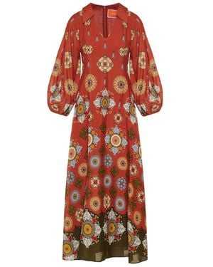 La DoubleJ Diva Puff-Sleeve Midi Dress - Red