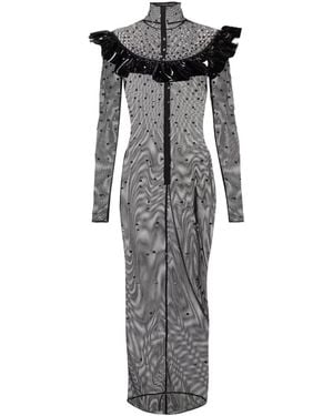 Alessandra Rich Embellished Mesh Midi Dress - Grey