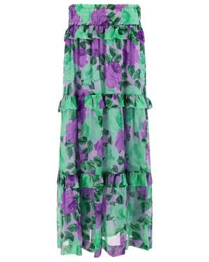 P.A.R.O.S.H. High Waist Floral Printed Maxi Skirt - Green