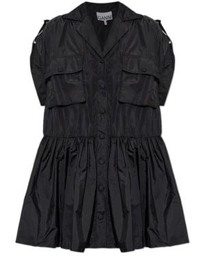 Ganni V-Neck Mini Dress - Black