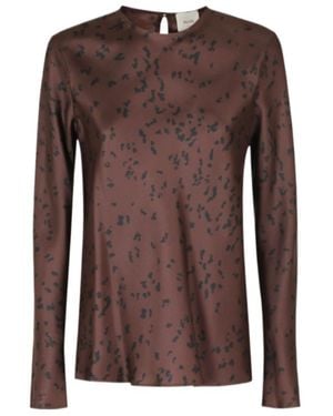 Alysi Abstract-Print Long-Sleeve Blouse - Brown