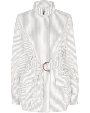 Fendi Striped Ring Buckle Belted Jacket - White