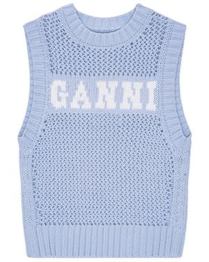 Ganni Vest With Logo - Blue