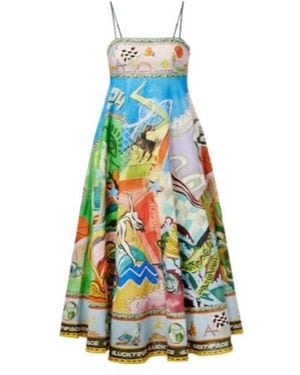 ALÉMAIS Lucky Pace Printed Linen Midi Dress - White