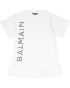 Balmain Logo-Print T-Shirt Dress - White
