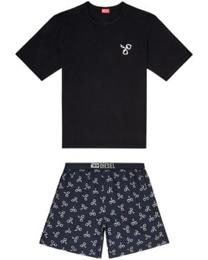 DIESEL Cotton Pajama Set With Handcuff Print - Black