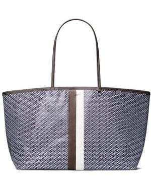 Tory Burch Xl Racer Stripe Print Tote Bag - Grey