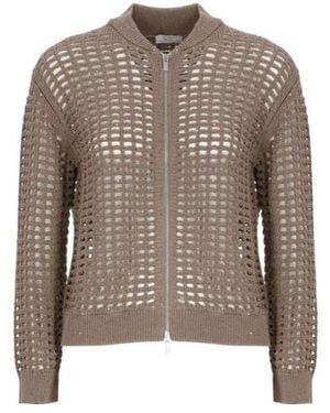 Peserico Open-Knit Zip Cardigan - Brown