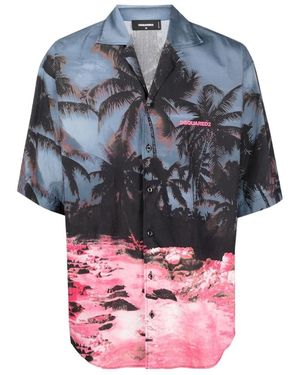DSquared² Palm Tree-Printed Buttoned Shirt - Grey