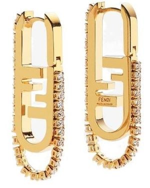 Fendi O'Lock-Motif Crystal Earrings - Metallic