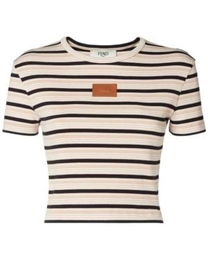 Fendi Logo Patch Striped Cropped Jumper - White