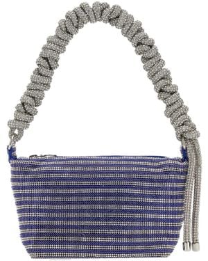 Kara Embellished Mesh Phone Cord Zipped Shoulder Bag - Blue