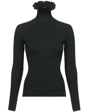 Alaïa Alaïa Ruffled Ribbed Top - Black