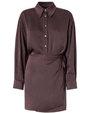 Pinko Wrap-Style Long-Sleeve Shirt Dress - Purple