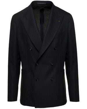 Tagliatore V-Neck Long-Sleeve Blazer - Blue