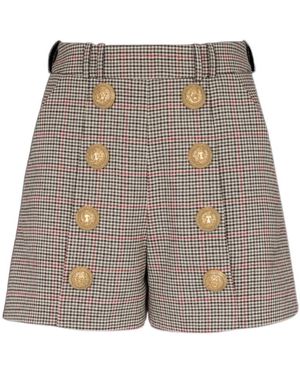 Balmain High Waist Button Embellished Shorts - Grey