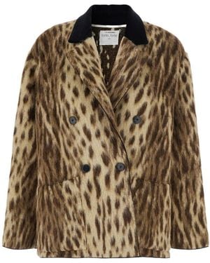 forte_forte Royal Leopard Double-Breasted Coat - Brown