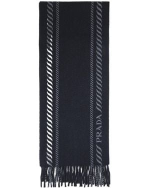 Prada Fringed Knitted Scarf - Blue