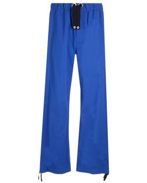 Versace Logo-Embroidered Straight-Leg Drawstring Trousers - Blue