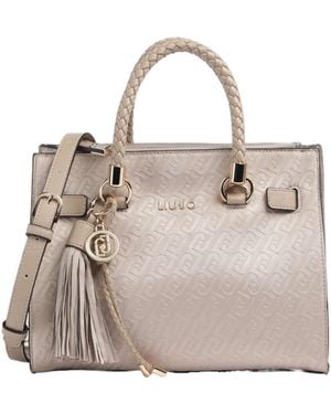 Liu Jo Small Braided-Handle Zipped Tote Bag - Natural