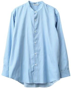 AURALEE Striped Stand-Collar Shirt - Blue