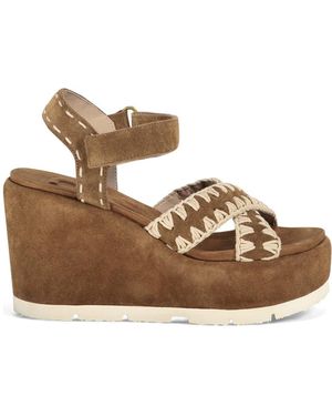 Mou Criss Cross Stitched Wedge Sandals - Brown