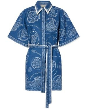 ALÉMAIS Printed Linenblend Dress - Blue