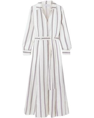 Gabriela Hearst Galway Belted Striped Silk-Twill Midi Shirt Dress - White