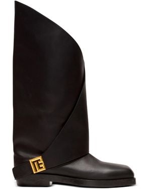 Balmain Twist Flat Leather Boots - Black