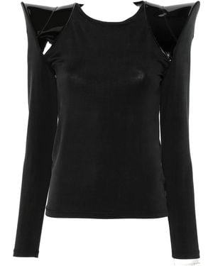 Junya Watanabe Sculptural-Shoulder Patent-Panel T-Shirt - Black