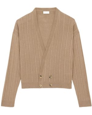 Saint Laurent Double Breasted Plunging V-Neck Cardigan - Natural