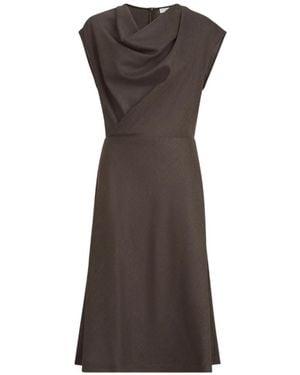 Brunello Cucinelli Virgin-Wool Diagonal-Flannel Wrap-Effect Dress With Monili - Brown