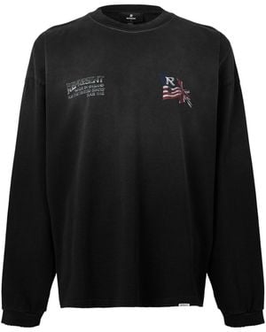 Represent Washed Flag Print Crew Neck Long Sleeve Tee - Black