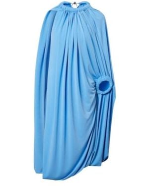 Coperni Caped Draped Smocked Midi Dress - Blue