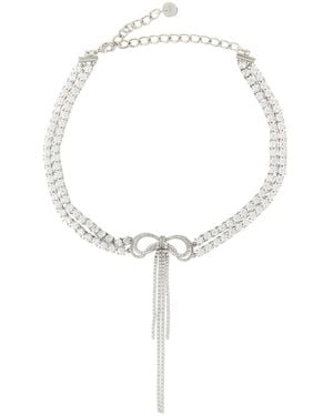 Self-Portrait Double Crystal Bow Necklace - White