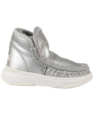 Mou Eskimo Crochet Stitch-Trim Boots - Grey
