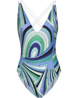 Emilio Pucci Pucci Iride V-Neck Swimsuit - Blue