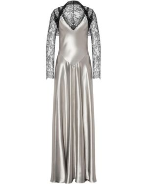 Alberta Ferretti Lace-Sleeved Maxi Dress - White