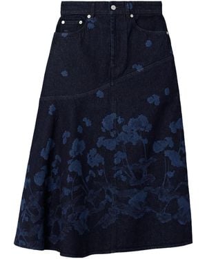 Erdem Panelled Floral-Print Denim Midi Skirt - Blue