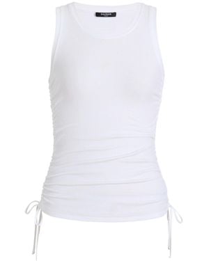 Balmain Stretch-Cotton Drawstring Tank Top - White