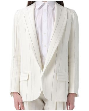 Semicouture Pinstriped Single-Breasted Blazer - White