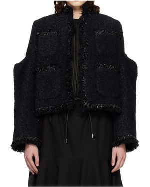 Sacai Long Sleeved Crewneck Tweed Jacket - Black