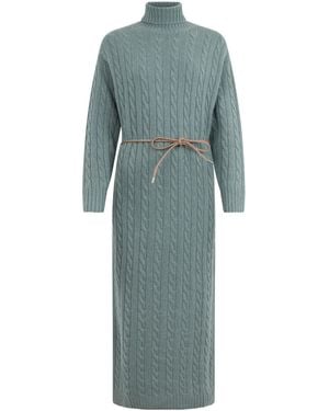 Peserico Cable-Knit Belted Knitted Dress - Blue